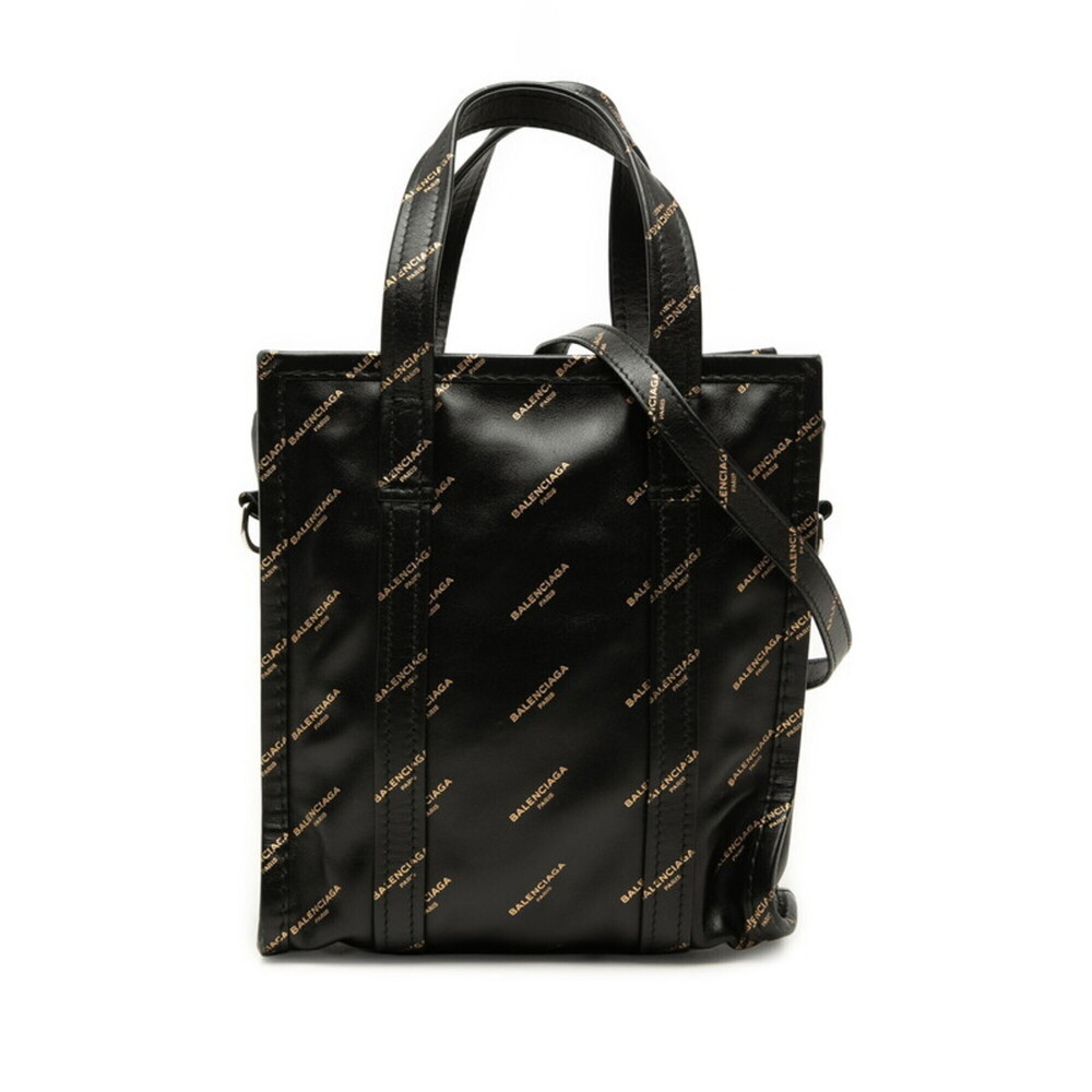 Balenciaga Logo Tote Bag Shoulder 2-Way Black Leather Women's BALENCIAGA